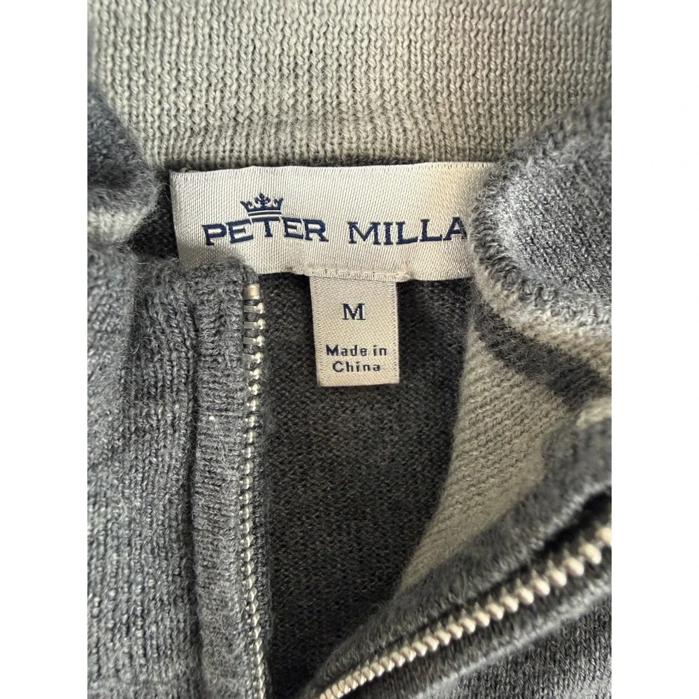 Peter Millar Sweater Mens Medium Gray Merino Silk 1/4 Zip Green Bay Country Club